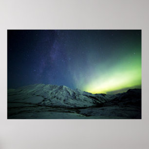 Mountains   Aurora Borealis & Milky Way Alaska Poster