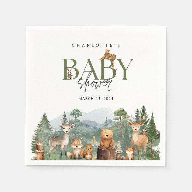 Mountains Baby Shower | Greenery event Napkin (Front)