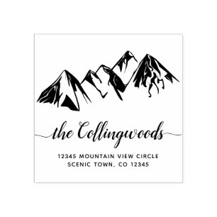 Mountains Calligraphy Swash Family Return Address Rubber Stamp