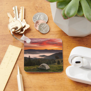 Mountains   Camping Foggy Sunrise Keychain