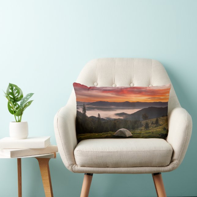 Mountains | Camping Foggy Sunrise Lumbar Pillow (Chair)