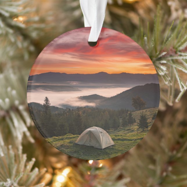 Mountains | Camping Foggy Sunrise Ornament (Tree)