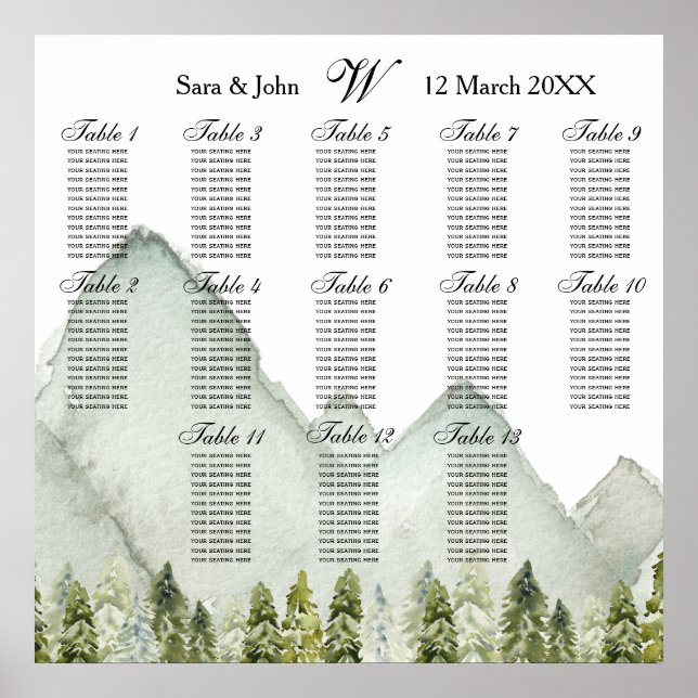Mountains Camping Rustic Pine Seating Plan Poster (Front)