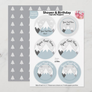 Mountains Cupcake Toppers, Baby Shower Invitation