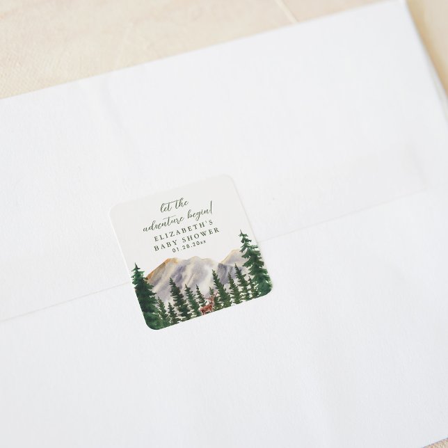 Mountains Deer Baby Shower Square Sticker (Creator Uploaded)