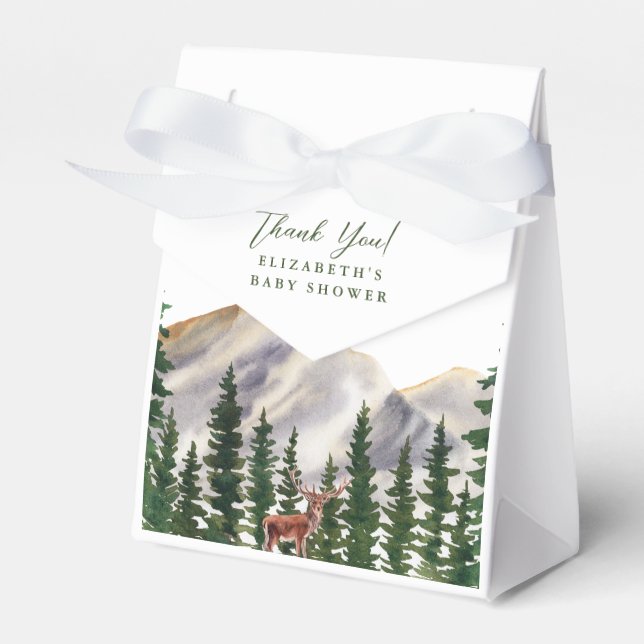 Mountains Deer Baby Shower Thank You Favor Box (Front Side)