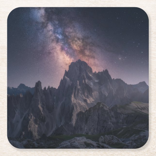 Mountains | Dolomites Mountains, Italy Square Paper Coaster (Front)