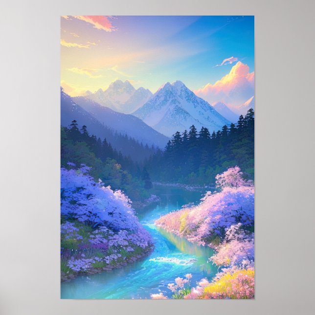 Mountains Embrace the Azure Stream Poster (Front)