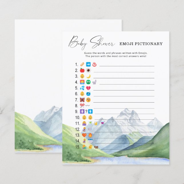 Mountains - emoji pictionary game baby shower (Front/Back)