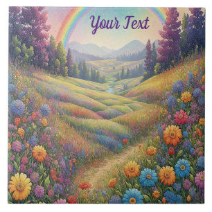 Mountains Flowers Rainbow Tile