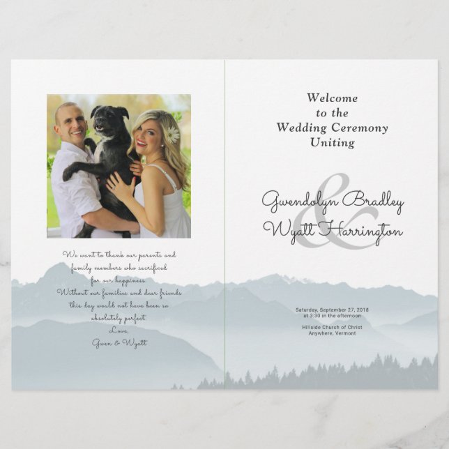 Mountains Folded Wedding Photo Program Template (Front)