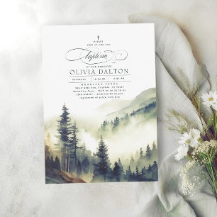 Mountains Forest Fog Evening Landscape Baptism Invitation