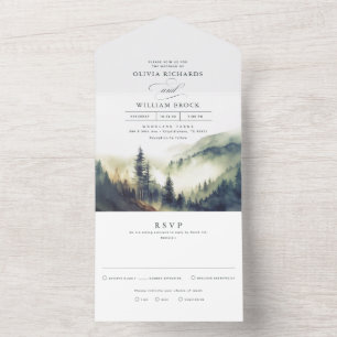 Mountains Forest Fog Evening Landscape Wedding All In One Invitation