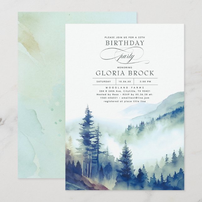 Mountains Forest Fog Evening Nature Birthday Invitation (Front/Back)