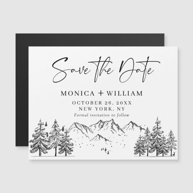Mountains Forest Save the Date Magnetic Card (Front/Back)