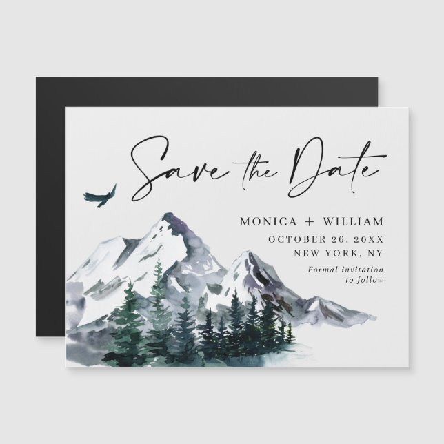 Mountains Forest Save the Date Magnetic Card (Front/Back)