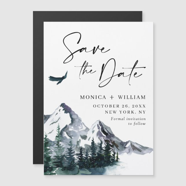 Mountains Forest Save the Date Magnetic Card (Front/Back)