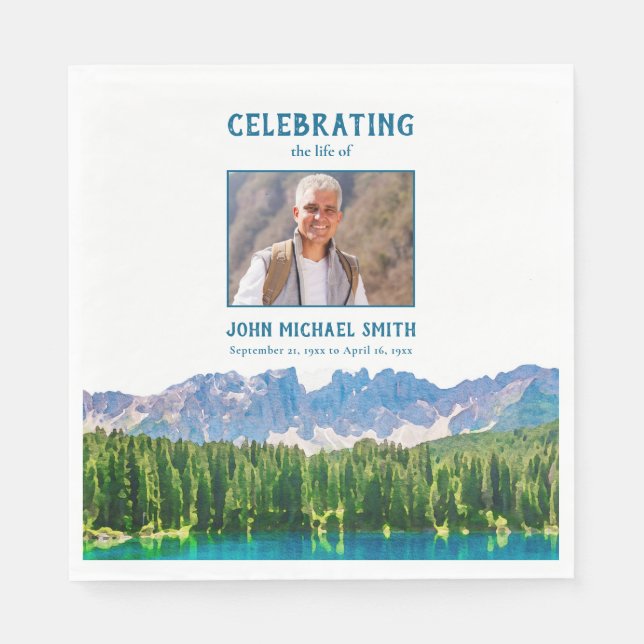 Mountains Funeral Order of Service Photo Memorial Napkin (Front)