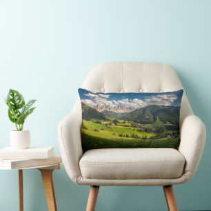 Mountains   Funes Valley, Dolomites, Italy Lumbar Pillow