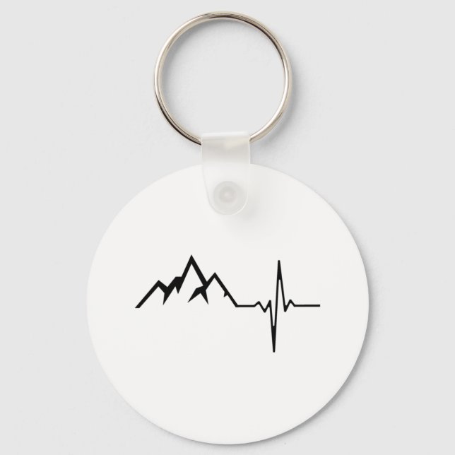 Mountains Hiking Heartbeat Keychain (Front)