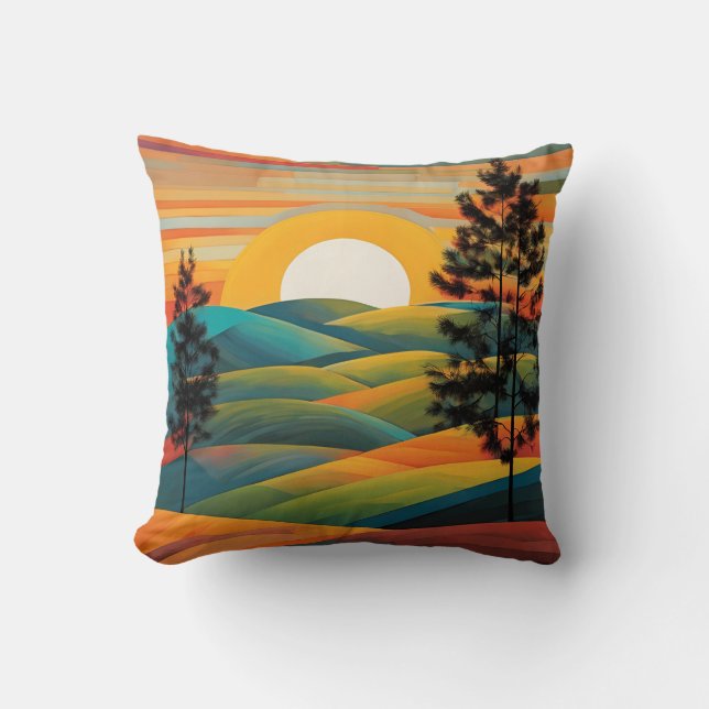 Mountains Hills Trees Sunset Sunrise  Throw Pillow (Front)