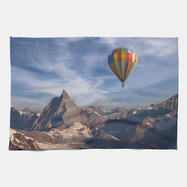 Mountains | Hot Air Balloon Matterhorn Swiss Alps Kitchen Towel (Horizontal)