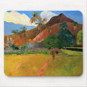 Mountains in Tahiti Gauguin painting warm Mouse Pad