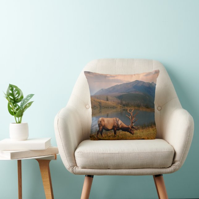 Mountains | Jacques Mountain Range Alberta Canada Throw Pillow (Chair)