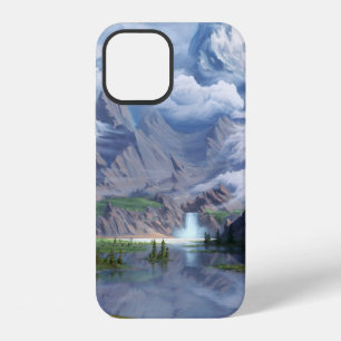 Mountains lake waterfall digital art 3D illustrati iPhone 12 Case