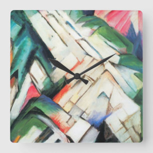 Mountains (Landscape) by Franz Marc, Vintage Art Square Wall Clock