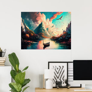 Mountains Landscape Painting Poster