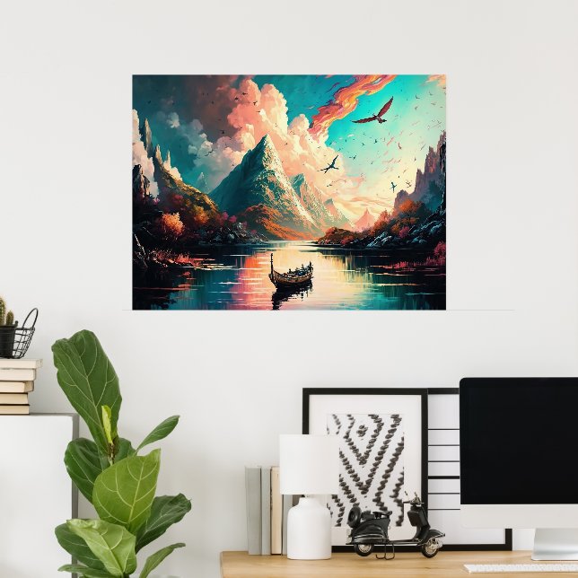 Mountains Landscape Painting Poster (Home Office)