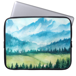 Mountains landscape. Watercolor illustration. Laptop Sleeve