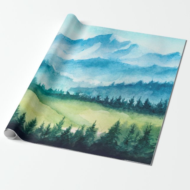 Mountains landscape. Watercolor illustration. Wrapping Paper (Unrolled)