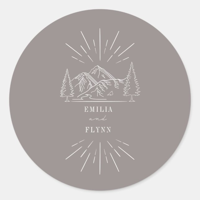 Mountains Line Art Amethyst Wedding Classic Round  Classic Round Sticker (Front)