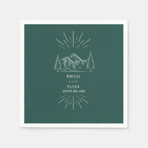 Mountains Line Art Emerald Wedding Napkins