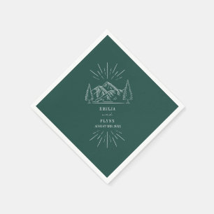 Mountains Line Art Emerald Wedding Napkins