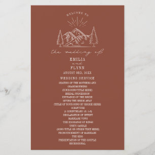 Mountains Line Art Terracotta Wedding Program Hand