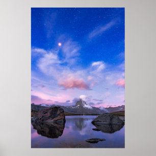 Mountains Matterhorn & Lake Stellisee Poster