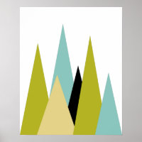 Mountains Mid Century Green Turquoise Yellow Black