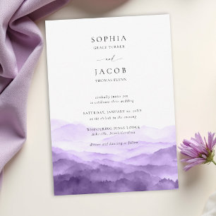 Mountains Misty Peak Purple Ridge Romantic Wedding Invitation