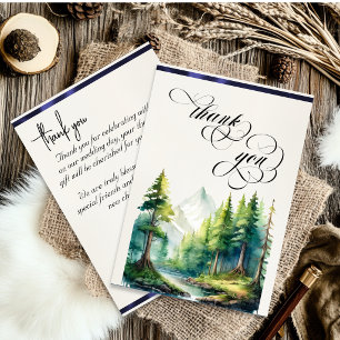Mountains, Monogram & Calligraphy - Blue Thank You Card