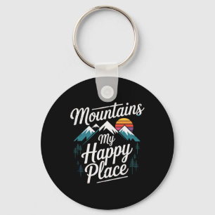 Mountains My Happy Place Mountain Trail Hiking Keychain
