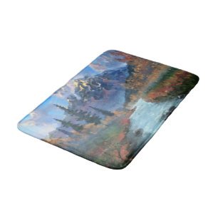 Mountains Nature Creek Autumn Colours Watercolor Bath Mat