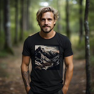Mountains Nature Landscape Vintage Travel Linocut T-Shirt