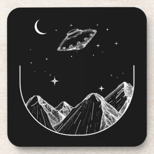 Mountains Night Sky UFO Coaster
