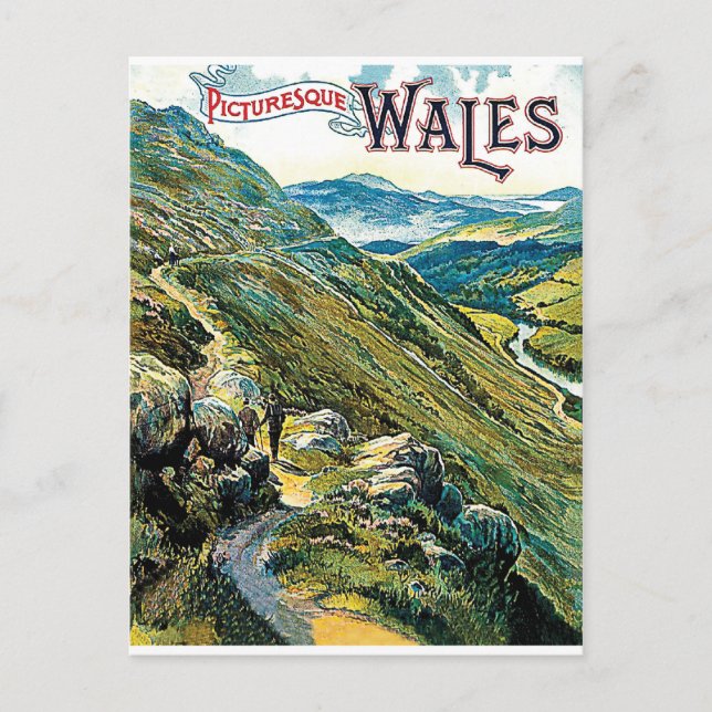 Mountains of Wales, landscape view, vintage travel Postcard (Front)
