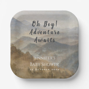 Mountains Oh Boy Adventure Awaits Baby Shower Paper Plate