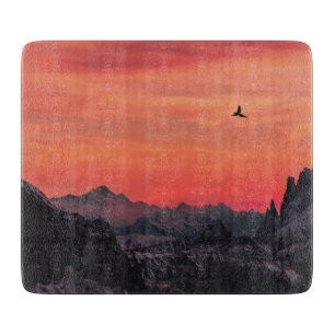 Mountains Orange Sunset Bird in Sky Cutting Board