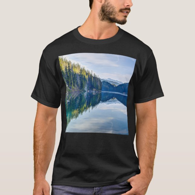 Mountains Over A Glassy Lake T-Shirt (Front)
